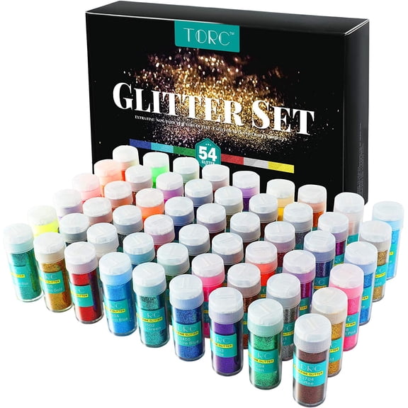 Holographic Glitter Set - 54 Colors Extra Fine Glitter for Crafts, Nail Art, Tumblers, Slime | Multi-Use Body Face Hair Cosmetic Glitters | Bulk Holiday Decor (Christmas, Halloween)