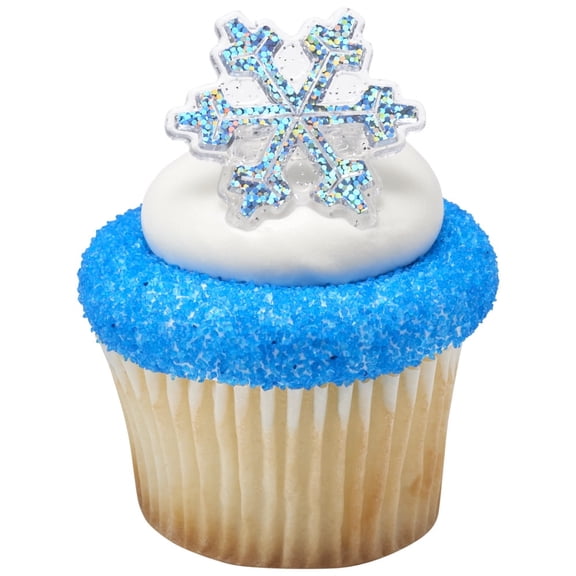 Holographic Glitter Snowflake Cupcake Rings 12 Pack Winter Dessert Toppers for Cupcakes Donuts Cakes