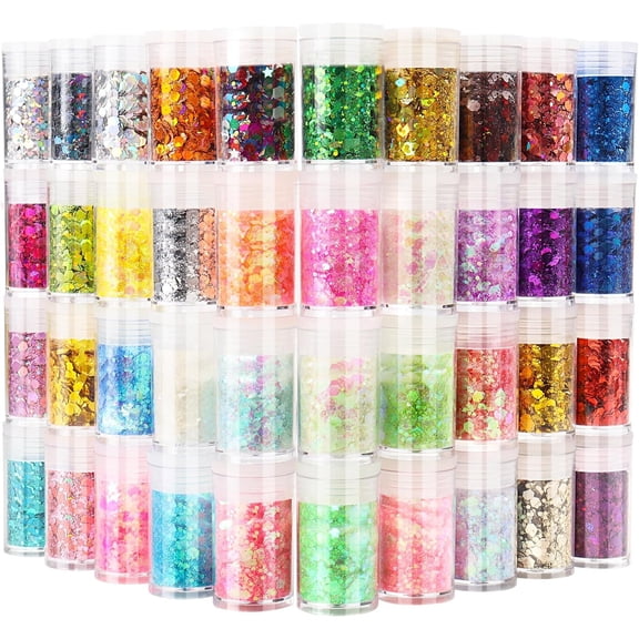 Holographic Glitter for Crafts, Chunky and Fine Mix, Set of 40 Colors, Eye Hair , Iridescent Art, Glitter for Tumbler Cups Making