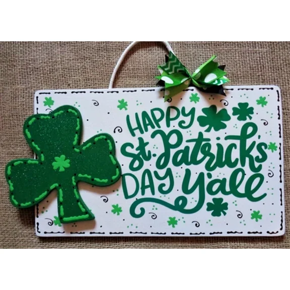Holographic Glittered St. Patrick'S Day Shamrock Sign Wall Door Hanger Plaque