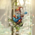 thumbnail image 1 of Holographic Gnome Riding Frog Window Hanging Magical Prism Art, Gnome Guitar Outdoor Decor, Fantasy Frog Sun Catcher, 1 of 7