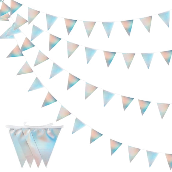 Holographic Gradient Glitter Disco Pennant Banner, 36pcs 10M Shimmer Fabric Triangle Flags, Retro 70s Disco Party Decor for Birthday, Wedding & Photo Background