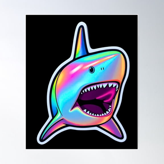 Holographic Great White Shark Decal Poster Wall Art, Modern Wall Decor For Living Room Bedroom, 24x36 UNFRAMED