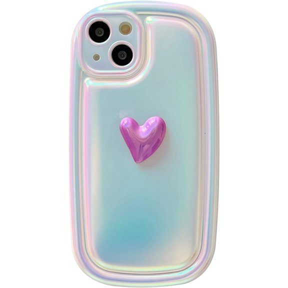 Holographic Heart Phone Case Compatible with iPhone 12 Pro Max, Arc Shaped Cool Laser 3D Small Deformed Love Heart Sparkly Phone Cover for Women Girls