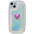 thumbnail image 1 of Holographic Heart Phone Case Compatible with iPhone 12 Pro, Arc Shaped Cool Laser 3D Small Deformed Love Heart Sparkly Phone Cover for Women Girls, 1 of 12