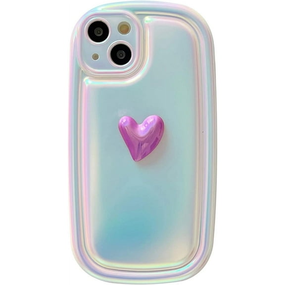 Holographic Heart Phone Case Compatible with iPhone 12 Pro, Arc Shaped Cool Laser 3D Small Deformed Love Heart Sparkly Phone Cover for Women Girls