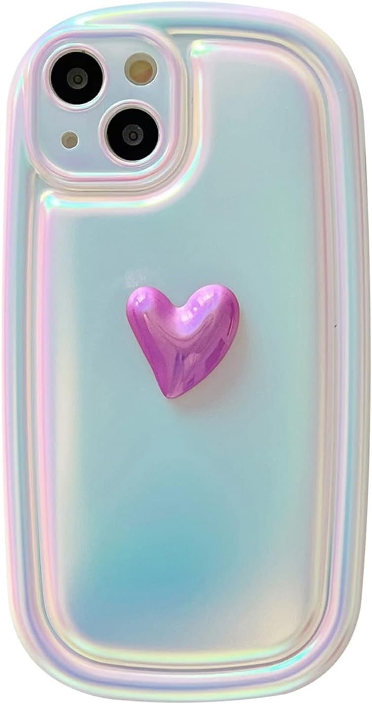 for Cute iPhone 12 Case iPhone 12 Pro Case Holographic Heart Glitter  Aesthetic Kawaii Clear Cover for Girls Women Girly Sparkly Rainbow Hearts
