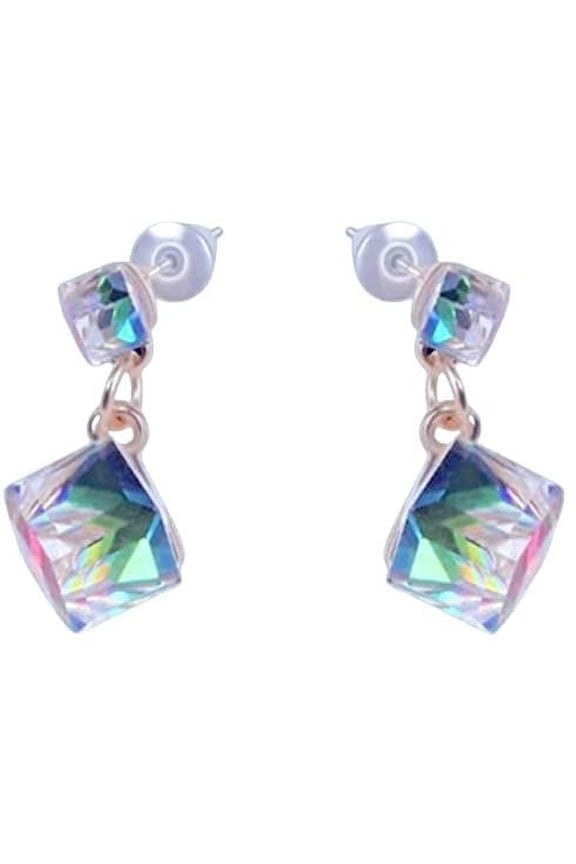 Holographic Iridescent Crystal Cube Earrings