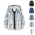 thumbnail image 1 of Holographic Jacket for Men Lightweight Long Sleeve Metallic Shiny Zip Up Hoodie Coat Outerwear with Pockets, 1 of 6