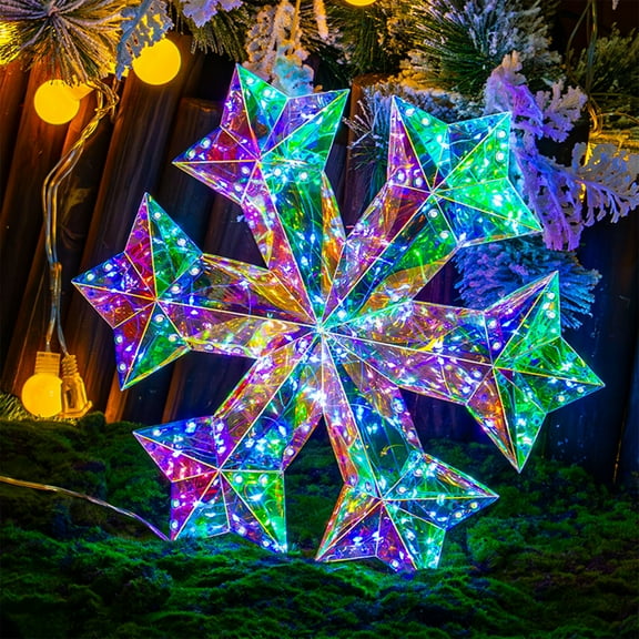 Holographic LED Snowflake Hanging Decoration - Lighted Christmas Decor for Indoor Outdoor, Holiday Party & Camping Bar Decoration (13.8 inch)