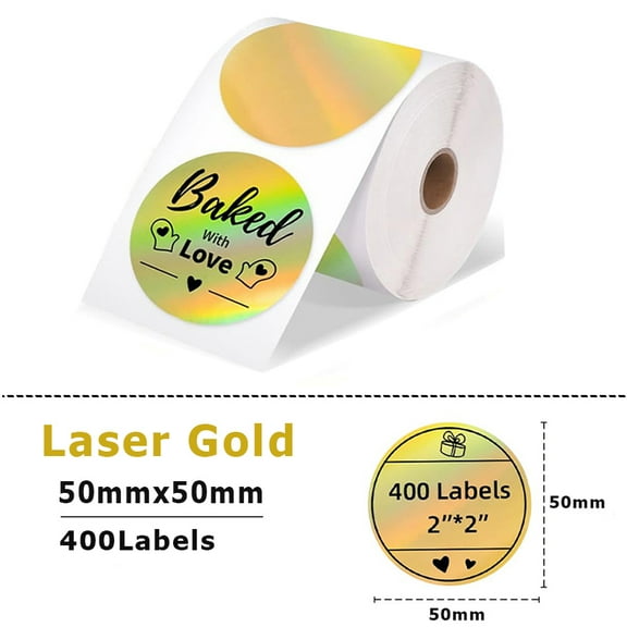 Holographic Laser Gold Thermal Sticker DIY Seal Labels for Card Festival Crafts Party Decorations for Phomemo 241BT 246S D520