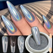 Holographic Laser Nail Powder Silver Glitter Chrome Mirror Effect