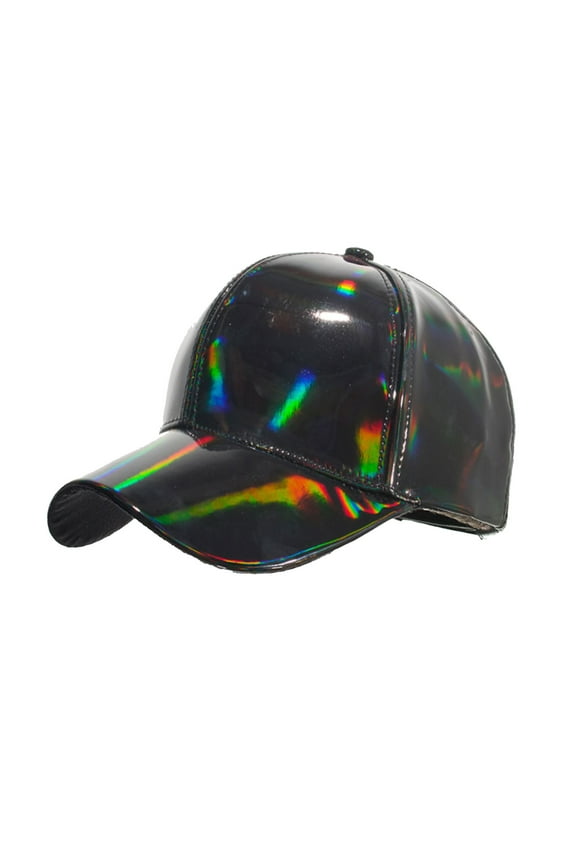 Holographic Laser PU Leather Baseball Cap Womens Metallic Shiny Rave Party Sun Visor Adjustable Hat