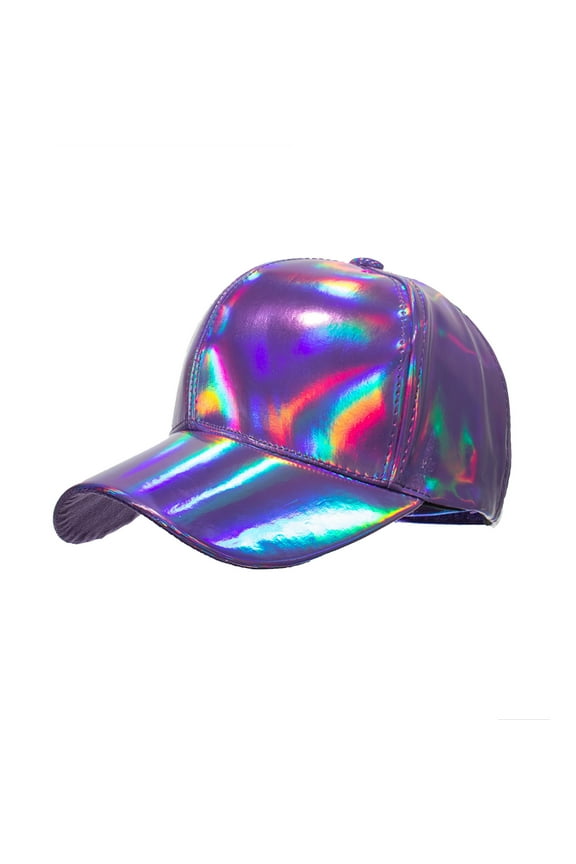 Holographic Laser PU Leather Baseball Cap Womens Metallic Shiny Rave Party Sun Visor Adjustable Hat