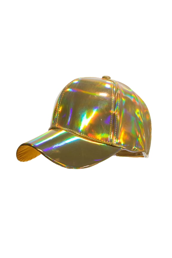Holographic Laser PU Leather Baseball Cap Womens Metallic Shiny Rave Party Sun Visor Adjustable Hat