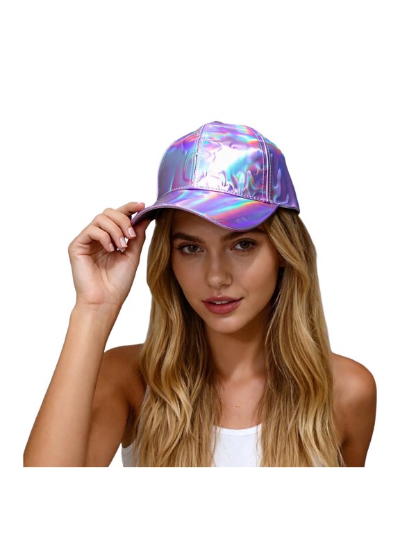 Holographic Laser PU Leather Hop Hat Metallic Shiny Baseball Cap Neon Party Jazz Visor Unisex