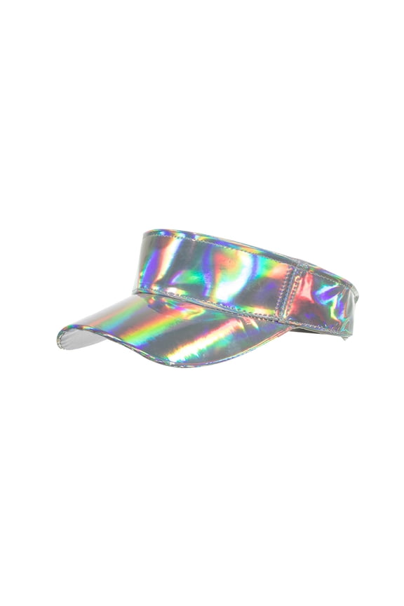 Holographic Laser PU Leather Open Top Sun Visor Hat Womens Metallic Shiny Rave Empty Top Cap Gym