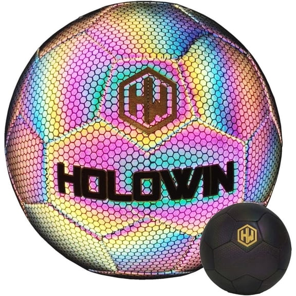 Holographic Luminous Soccer Ball for Night & Football Ball Glowing in The Dark Light Up Reflective with Camera Flash Reflects Light Gifts, & Men (Size 5, Black)