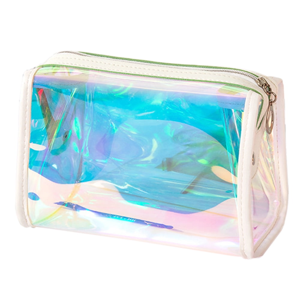 Holographic Makeup Bag Iridescent Cosmetic Toiletry Bag Pouch Waterproof  Portable Skinny Glitter Pencil Case Travel Handbag for Makeup Tools  Organize,White,White，G51971 - Walmart Business Supplies, image size:1000x1000