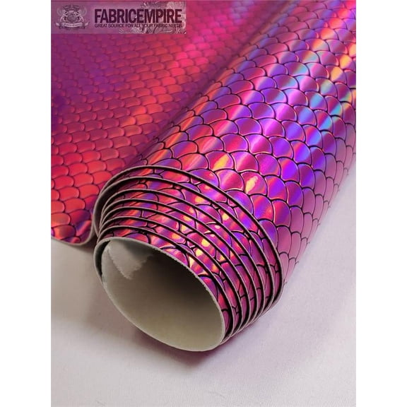 Holographic Mermaid Fish Scale Glossy Embossed Vinyl Fabric Fuchsia / 54" Wide / Sold By The Yard