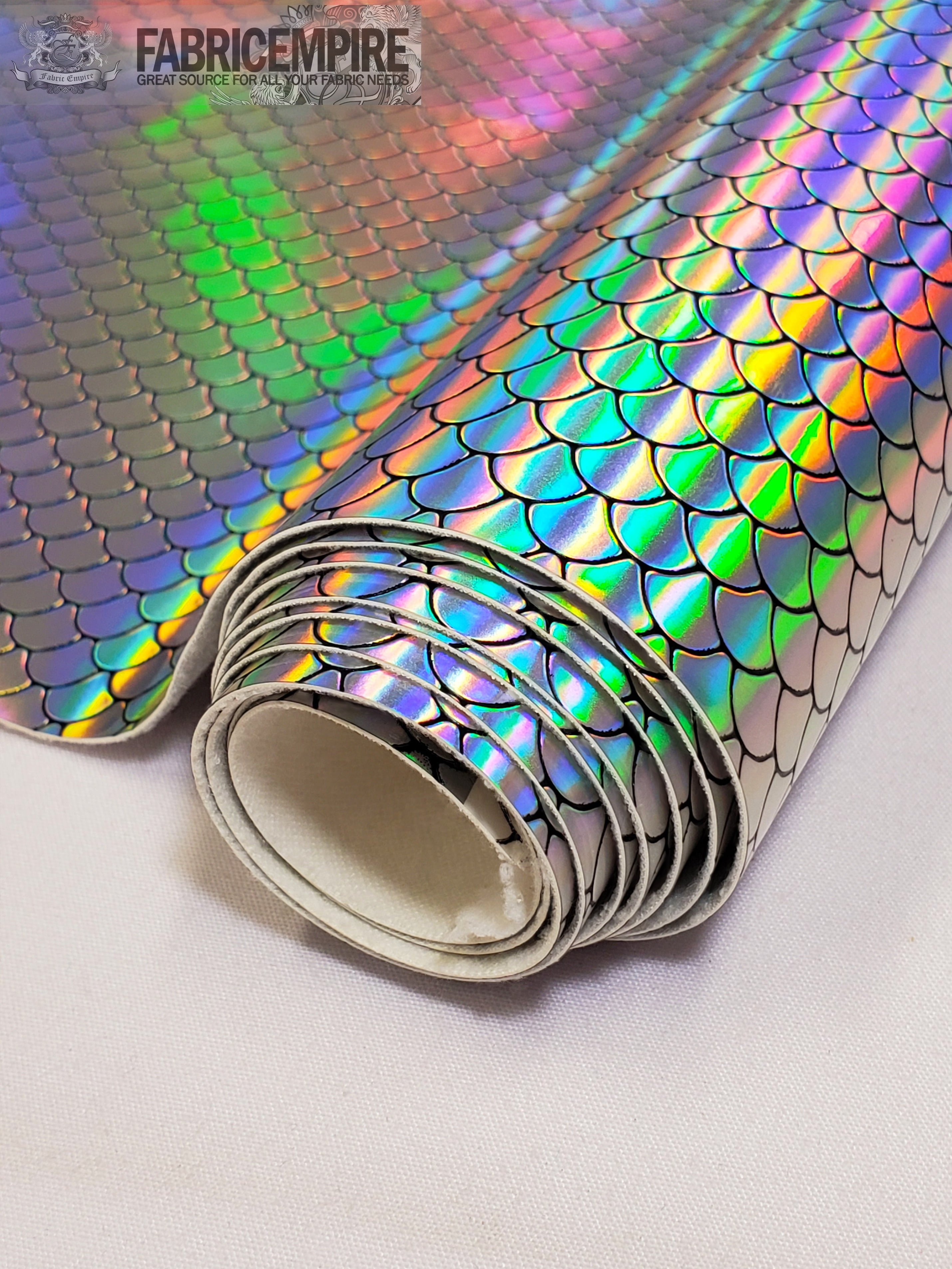 Holographic Mermaid Fish Scale Glossy Embossed Vinyl Fabric Silver / 54" Wide / Sold By The Yard