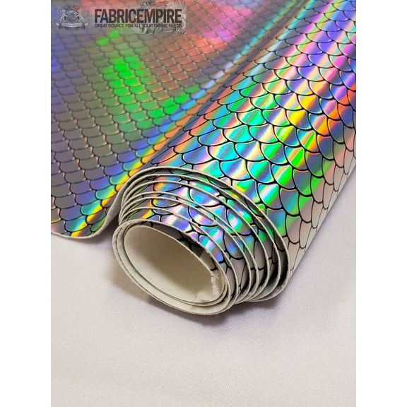 Holographic Mermaid Fish Scale Glossy Embossed Vinyl Fabric Silver / 54" Wide / Sold By The Yard