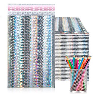 Fulmoon 30 Pieces Holographic Bubble Mailers 4x8 Inch Padded Mailer Holographic