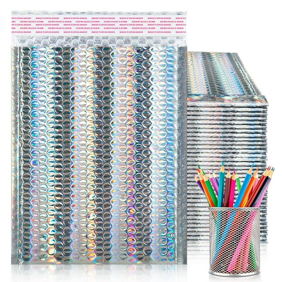 Holographic Metallic Bubble Mailers, 6.5 x 9 Inches. 250 Pack Metallic Bubble Envelope with Self-Seal Closure. Waterproof Poly Mailers Metallic. Bright Metallic Packaging Envelopes for Shipping