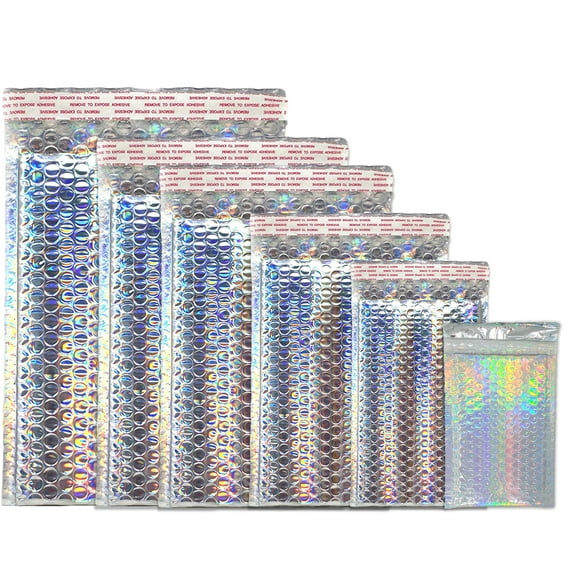 Holographic Metallic Bubble Mailers Padded Shipping Quality Sturdy Strong Mailing Envelopes, Weather Resistant