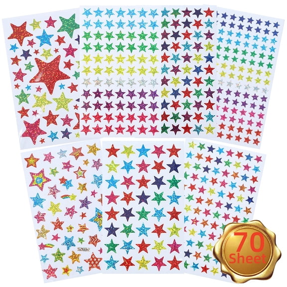 Youersen Holographic Mini Star Stickers, 8 Packs for Rewards & Classroom Use, 80 Sheets