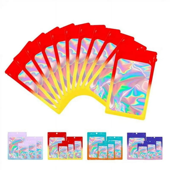 Mstar Packing Holographic Mylar Food Storage Bags, Red Yellow, 4.1" x 5.9", 100 Count, 1 Pack