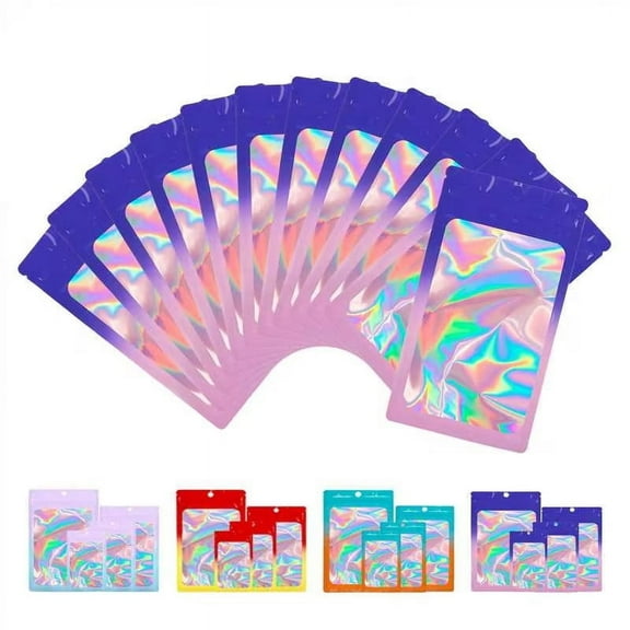 Mstar Packing Holographic Mylar Food Storage Bags, Blue Purple, 4.1" x 5.9", 100 Count, 1 Pack