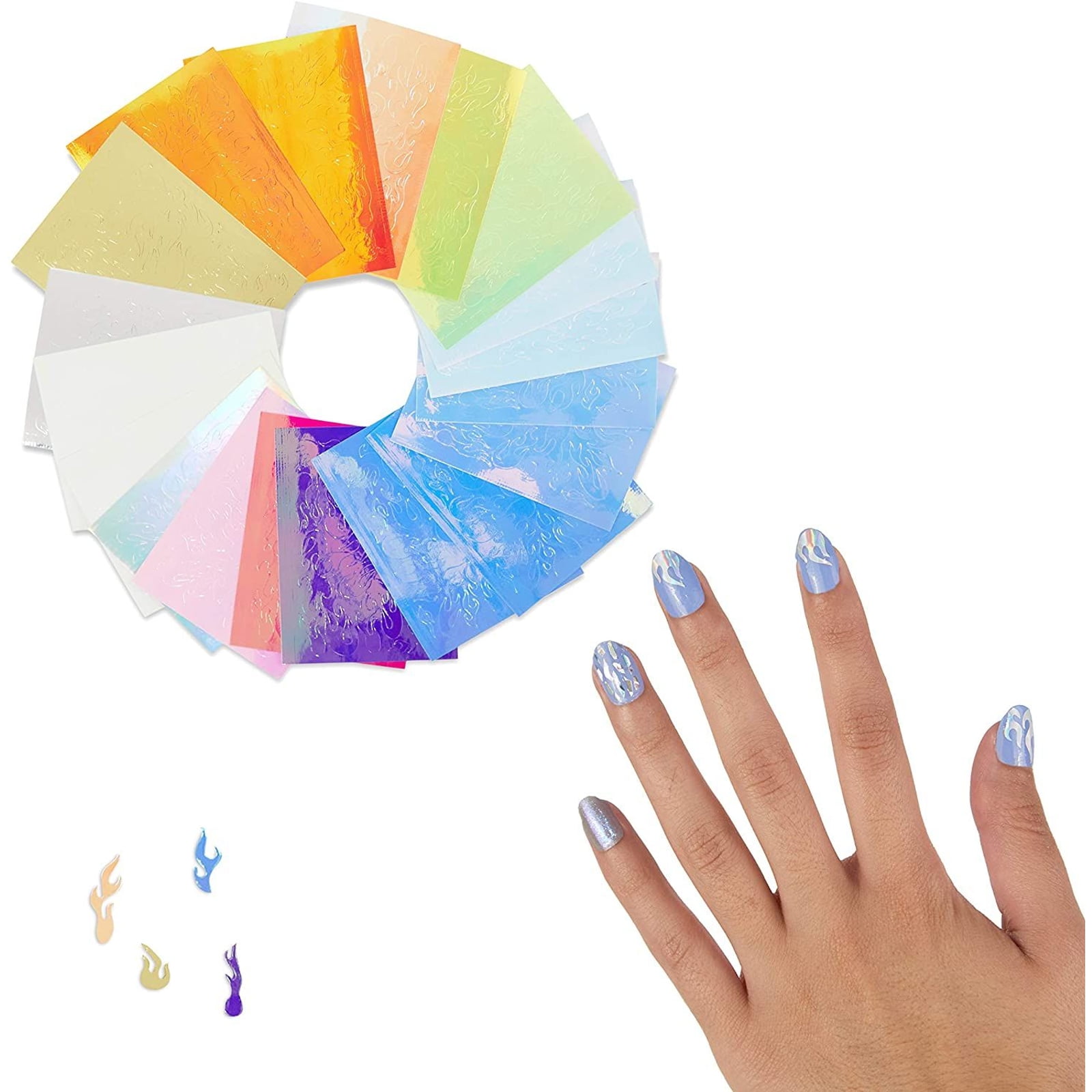 Holographic Nail Art Foil Stickers, Fire Flame Vinyls Decals (20 Sheets