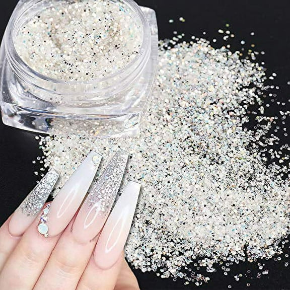 Holographic Nail Art Sequins Glitter Kits 6 Boxes 3D Nails Glitter Metallic Shining Flakes Acrylic Powder Dust Sequins for Nails Decoration Holographic Manicure Tips