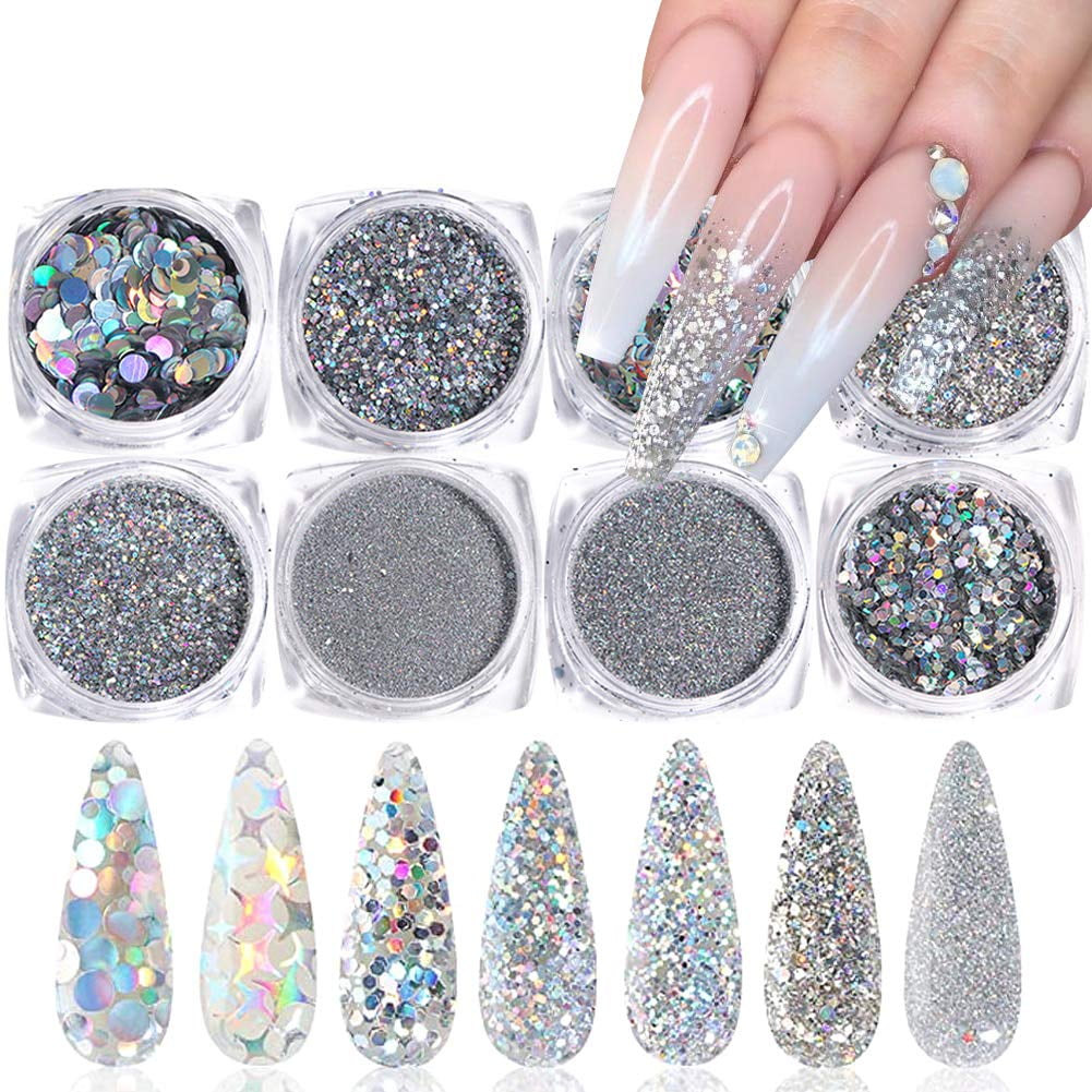  8 Boxes Nail Sequins Foil for Nails Art Design Glitter Nail  Charm Foil Flakes for Resin Glitter Nail Decal Nail Decorations for Nail  Art Nail Art Ornaments 3D Body Nail Supplies 