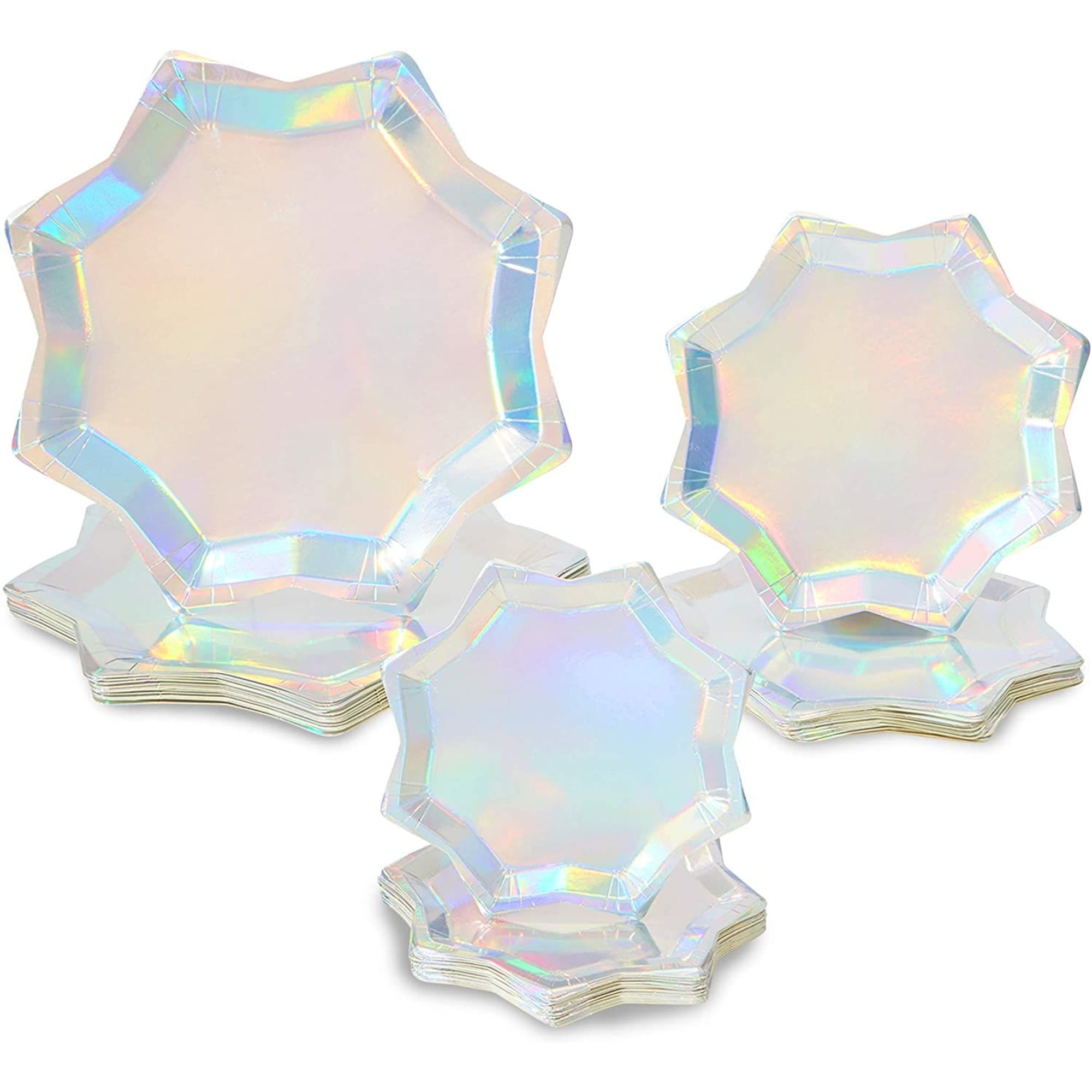 Holographic Octagon Shaped Party Plates, Iridescent Plates in 3 Sizes