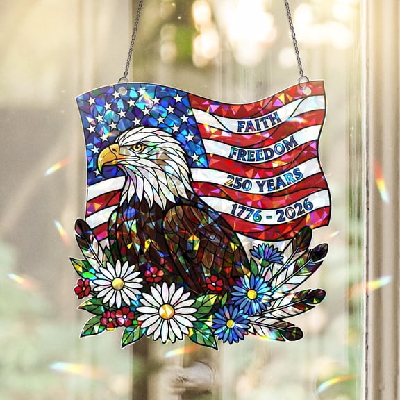 Holographic Patriotic Eagle American Flag Acrylic Suncatcher Window Hanging 250th Anniversary 1776-2026
