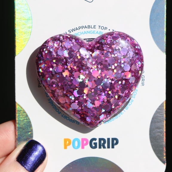 Holographic Pink Glitter Heart Resin Phone Grip