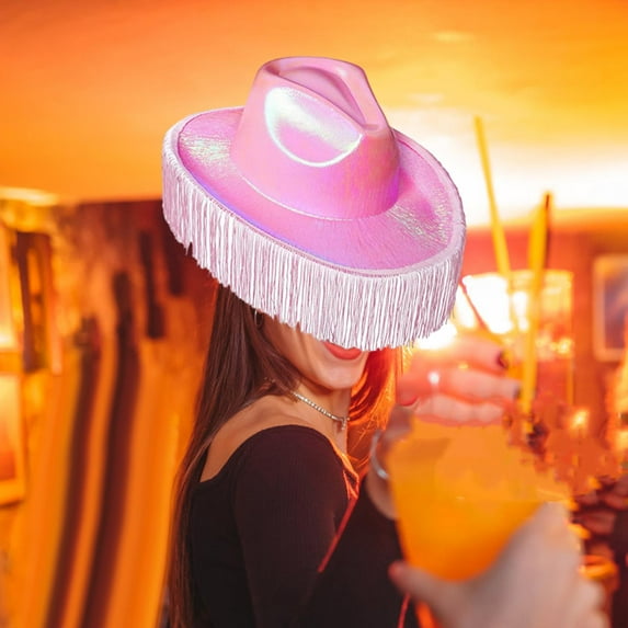 Holographic Rave Hat Shiny Western Cowgirl Hat for Holiday Bridal Role Pink