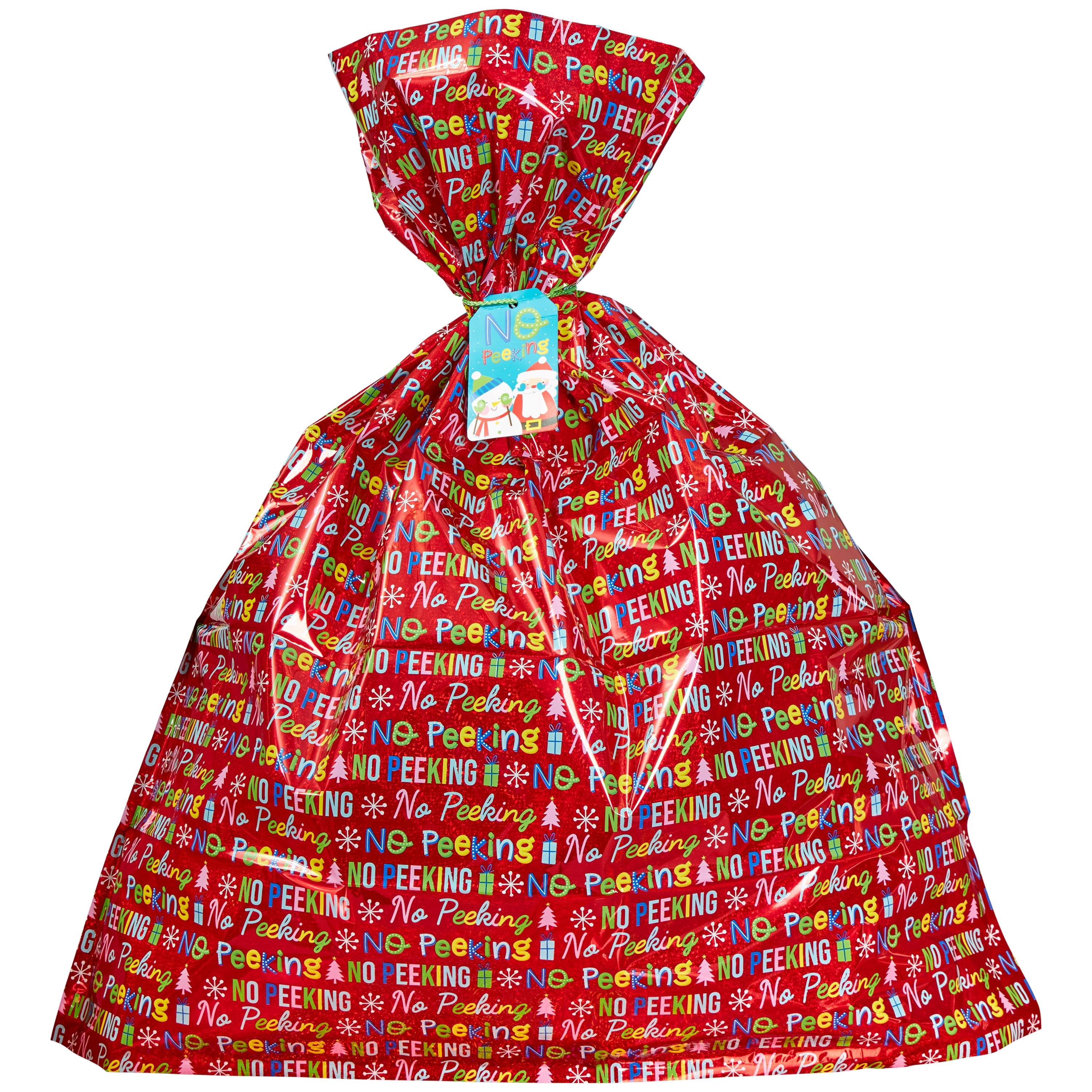 Holographic Red Christmas Gift Bag, Jumbo Gift Sack, Polypropylene and