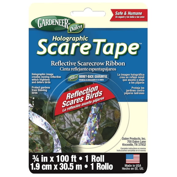 Holographic Scare Reflective Tape – Deterrent Tape with Metallic Noise Feature, Broad Application and Easy to Use Scare Ribbon (3/4" x 100') - 1 Roll