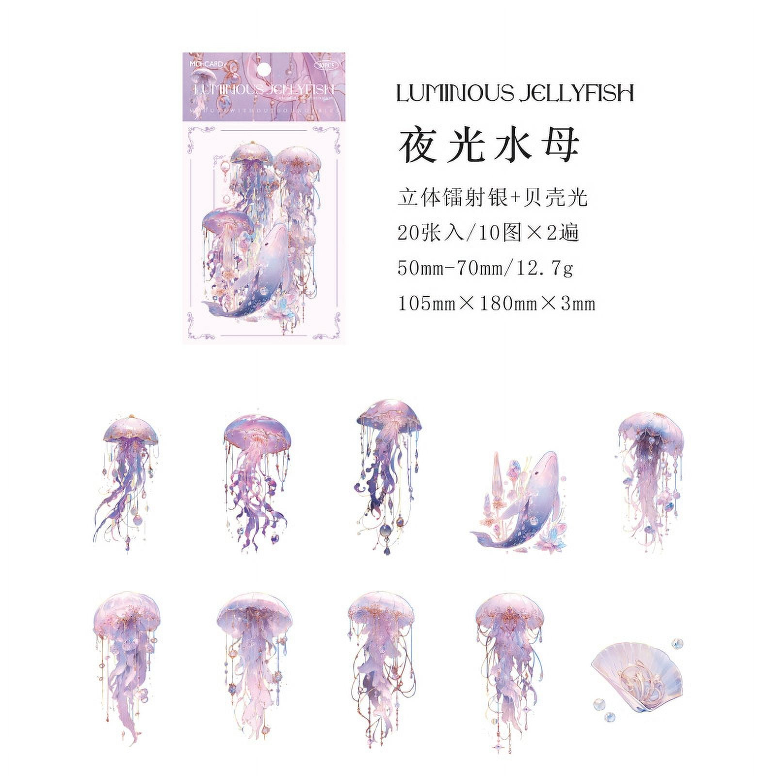 Holographic Silver Jellyfish Stickers Pack - Unbounded Jellyfish Series for DIY Journal Decoration and Collage