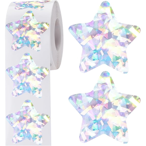 Holographic Silver Star Stickers for Kids Reward 500 Pcs 1.5 Inch Shiny Self-Adhesive Metallic Glitter Foil Stickers for DIY Homework School Classroom Teacher