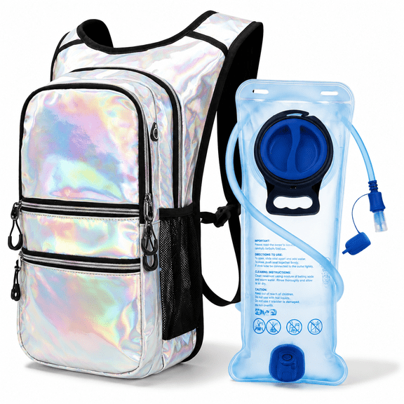Holographic Sliver Multi-color 20L Hydration Pack with 2L Bladder for Festivals and Outdoor Activities
