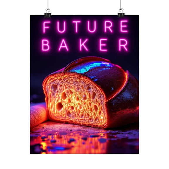 Holographic Sourdough Bread Design Y2K Futuristic Chrome Baking Art Unique Gift for Modern Baker Poster