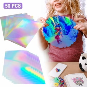 Holographic Sticker Paper, A4 Size Printable Waterproof Vinyl Sheets, Rainbow Iridescent Adhesive Paper, 50 Pack