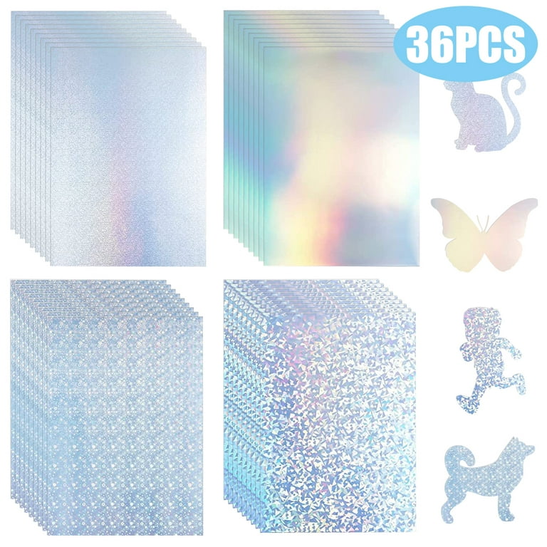 Holographic Sticker Paper Clear Printable Vinyl Sticker Paper Self-Adhesive Waterproof Transparent Film 11.7 inch x 8.3 inch 36 Pcs