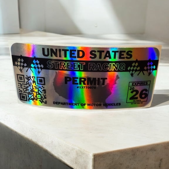 Holographic Vinyl Decal United States Street Racing Permit Funny Sticker