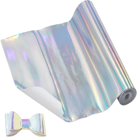 Holographic Vinyl Fabric Silver Laser Faux Leather Sheets for Sewing Clothing 8x 47inch