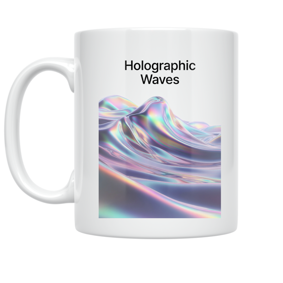 Holographic Waves Fluid Design - Futuristic Aesthetic Enthusiast - 11 oz Ceramic Coffee Mug